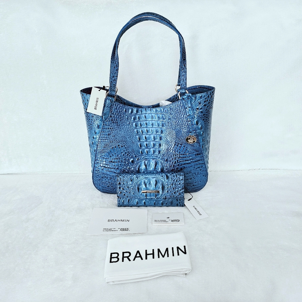 NWT Brahmin VIBRANT AZURE Aliza w/ Cordelia Wallet
